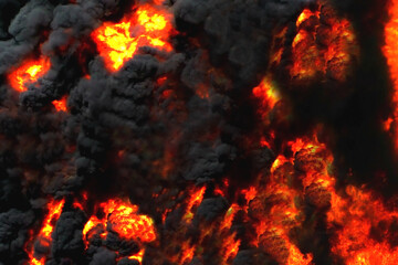 Fototapeta premium A wall of fire and smoke. Flames and smoky black clouds.