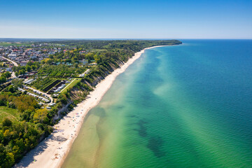 Aerial landscape of the beach in Rozewie by the Baltic Sea at summer. Poland.