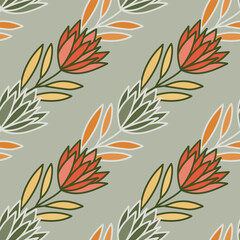 Beautiful flower seamless pattern. Simple outline floral wallpaper.