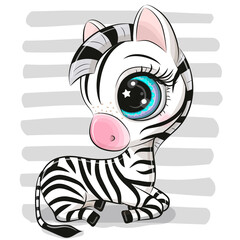 Fototapeta na wymiar Сartoon zebra on striped background