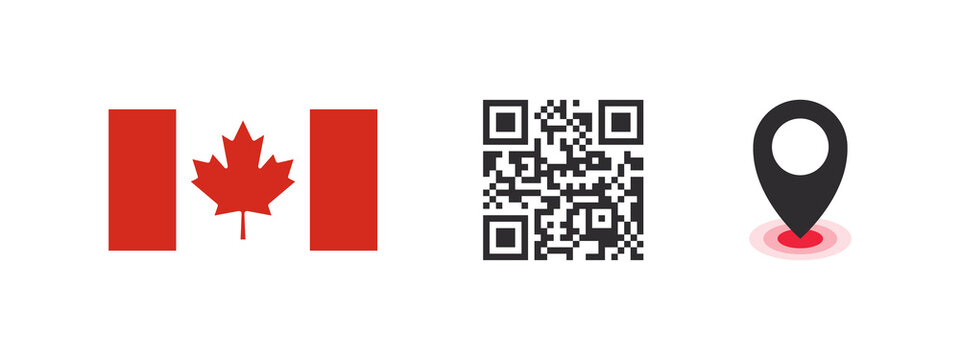 Flag of Canada. Flag of the country, QR code with geolocation of the capital of the country. Vector images