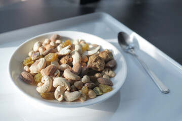 close up of many mixed nuts 