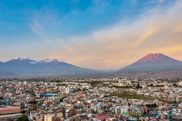 View of arequipa and its three volcanoes - obrazy, fototapety, plakaty