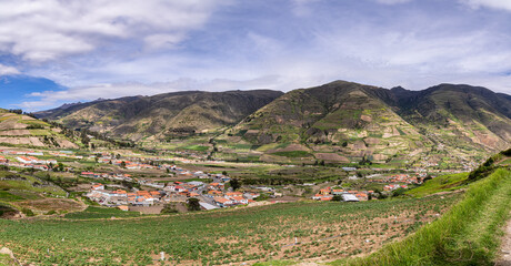 Fototapeta na wymiar Panoramic aerial view of Mucuchies village on a sunny day. Merida State, Venezuela