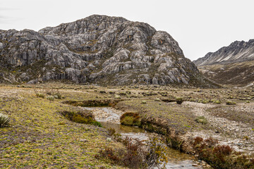 Aerial panoramic view of El Domo located at Mifafi Valley in Merida State, Venezuela. Mifafí  valley is located  in the páramo of  Sierra de La Culata and it is at 4125 meters above sea level.