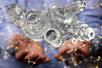 gear system data. Connecting lines and dots.Big data visualization