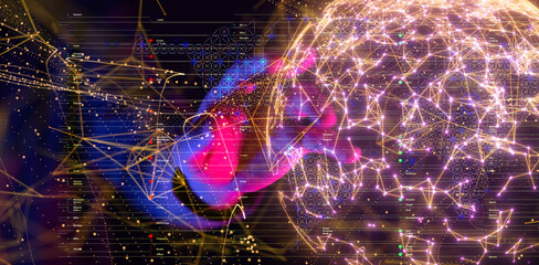 Neural network 3D illustration. Big data and cybersecurity