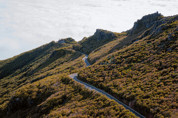 Road in the mountains above the clouds, near Santana, Madeira