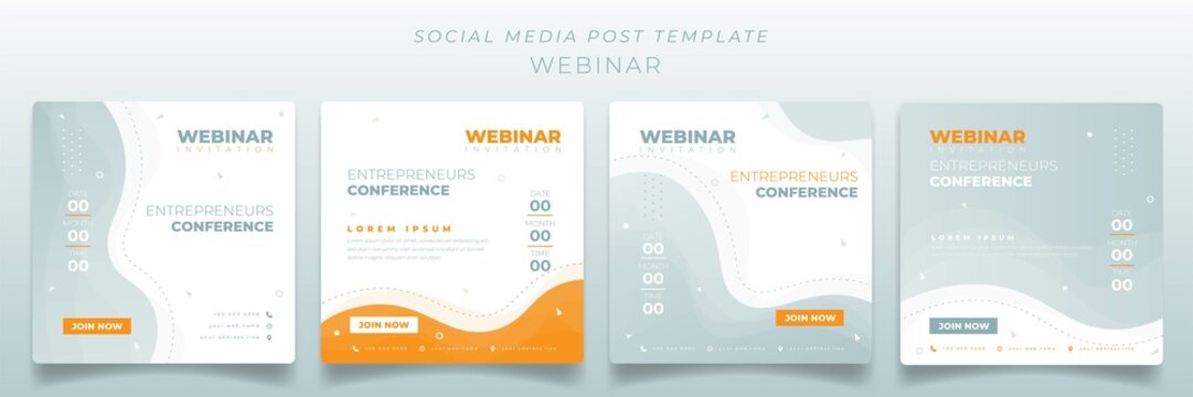 Social media post template in brightness green and orange background for webinar invitation design