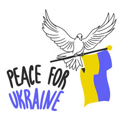 Peace for Ukraine, patriotic symbols, bird dove holds the flag of Ukraine, blue, yellow and black color