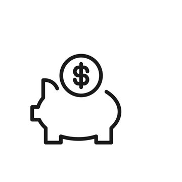 Business, money, finance concept. Vector signs drawn with black line. Suitable for adverts, web sites, apps, articles. Line icon of piggy bank