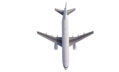 Airplane top view isolated white background 3d illustration concept