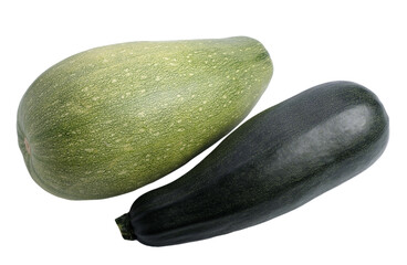Delicious healthy vegetable, two green zucchini, isolated on white background