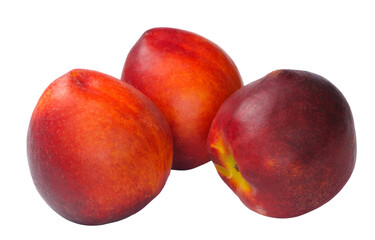 Red ripe sweet juicy delicious nectarines, isolated on white background
