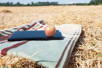 Apple and Laptop on the field.