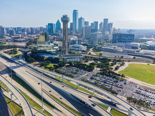 Aerial view of the Dallas downtown cityscape