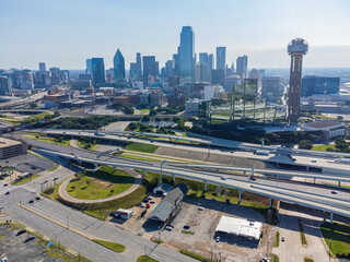 Naklejka premium Aerial view of the Dallas downtown cityscape