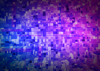graphic blue-purple background, three-dimensional squares