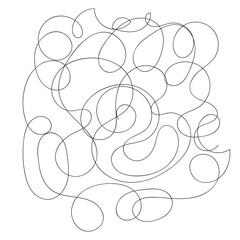 Drawing from one winding line in style of doodle on white background