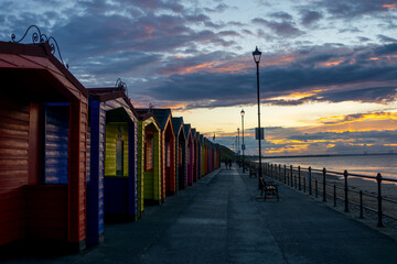 The sunsets by beech huts on the sea front at Saltburn by the Sea, North Yorkshire