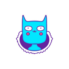 Blue cat head peeking through ripped paper, illustration for t-shirt, sticker, or apparel merchandise. With doodle, retro, and cartoon style.