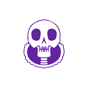 Skull head peeking through ripped paper, illustration for t-shirt, sticker, or apparel merchandise. With doodle, retro, and cartoon style.