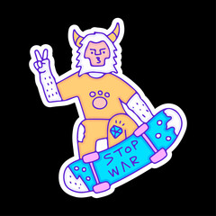 Hype yeti character freestyle with skateboard, illustration for t-shirt, sticker, or apparel merchandise. With doodle, retro, and cartoon style.
