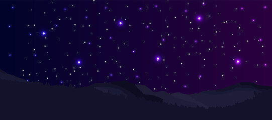 Night sky background with stars and mountains