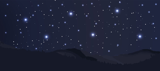 Fototapeta na wymiar Night sky background with stars and mountains