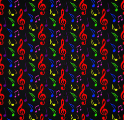 color seamless music note pattern on black background