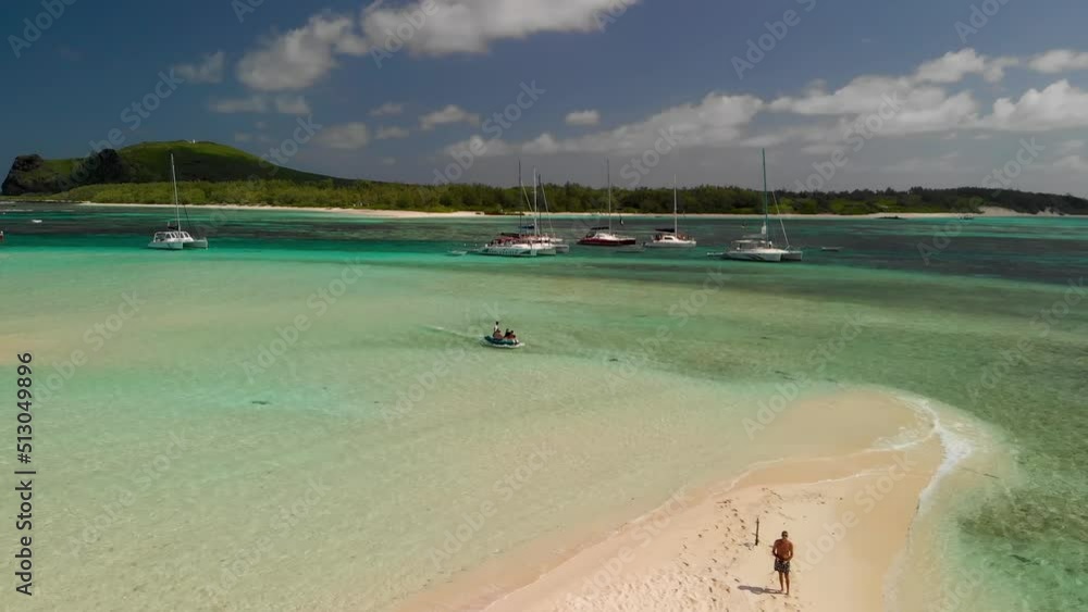 Poster aerial view from drone of gabriel island, mauritius. slow motion