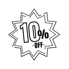 10% percent off (offer), online super discount icon, black and white sketch style vector illustration design, mega sale icon figurine 