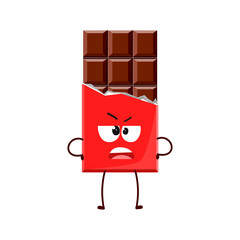 Cartoon chocolate with anger emotion. Vector symbol highlighted on a white background for a mascot, books, postcards and much more.