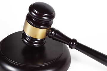 Judge gavel isolated on white background, close-up