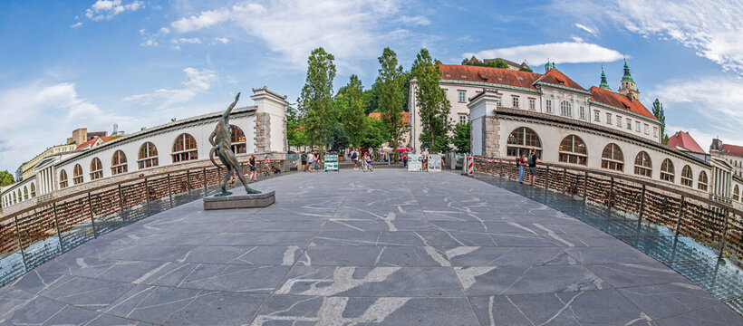 Butchers Bridge with padlocks of couples in love, Ljubljana, Slovenia