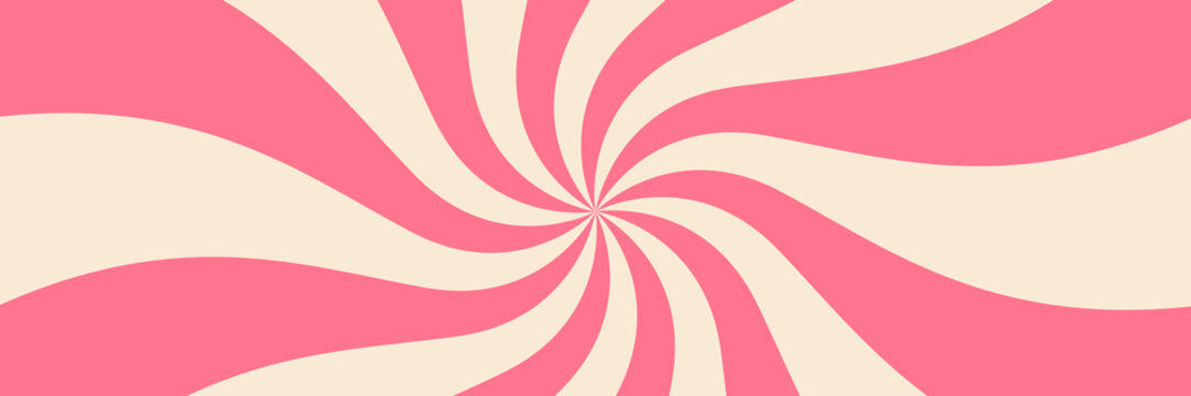 Swirling radial ice cream background. Vector illustration for swirl design. Summer. Vortex spiral twirl. Pink. Helix rotation rays. Converging psychadelic scalable stripes. Fun sun light beams