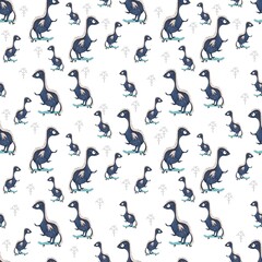 Obraz premium Seamless pattern with cute blue dragons on skateboard.Fairytale animal with wings on white background on skate.Illustration for kids design, textile, fabric, wallpapers, nursing, paper, books, toys.