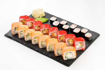 Sushi rolls on white background
