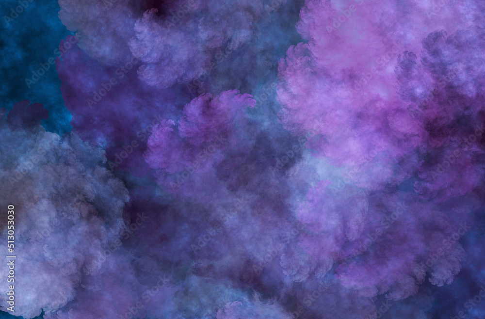 Wall mural abstract pink and blue beautiful fractal background in the form of clouds and feathers and is suitab