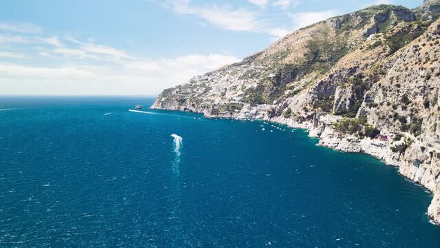 Aerial view of Furore Fjord from a drone, Amalfi Coast, Italy