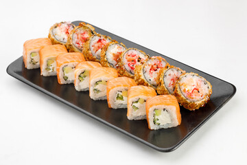 Sushi rolls on a white background