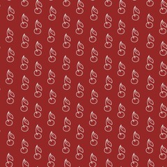 seamless background contour image of a cherry, white pattern on a red background, endless background for printing on paper, textiles, ceramics, for stylish gift packaging