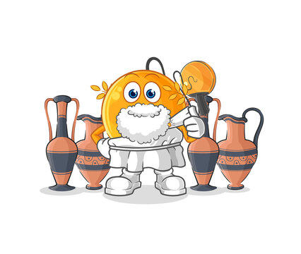 Paddle Ball With Greek Clothing. Cartoon Mascot Vector