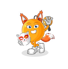 paddle ball japanese fox character. cartoon mascot