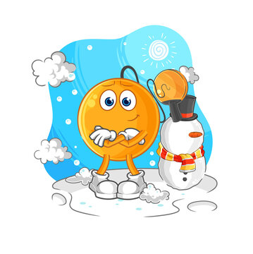 paddle ball in cold winter character. cartoon mascot vector