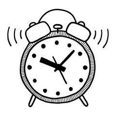 VECTOR VINTAGE TABLE CLOCK ISOLATED ON WHITE BACKGROUND. DOODLE DRAWING BY HAND