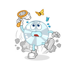 CD catch butterfly illustration. character vector