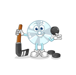 CD playing hockey vector. cartoon character