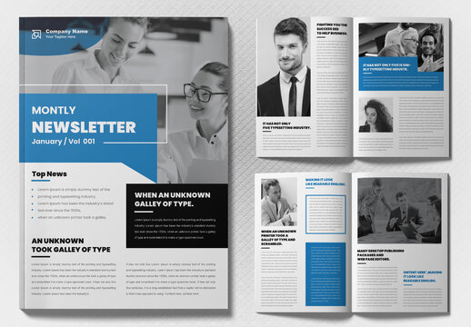 Business Newsletter Layout with Blue Accents