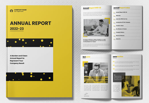 Annual Report Brochure Layout with Yellow Accents